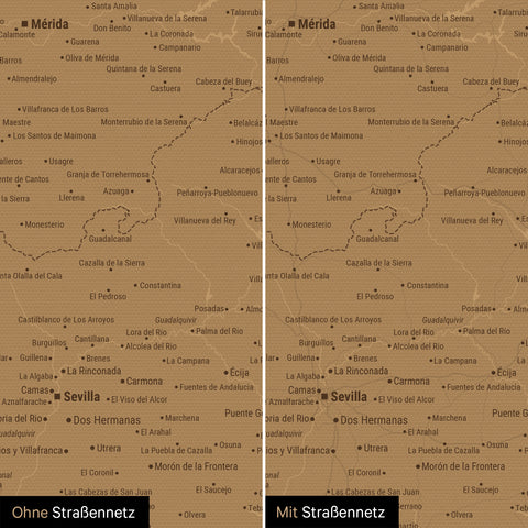 Spanien & Portugal-Karte TRAVEL® Pinn-Leinwand – Bronze