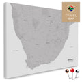 South Africa map in Coolgray color (light gray) as a Push Pin Map, with pins to mark travel destinations, high-quality made in Germany.