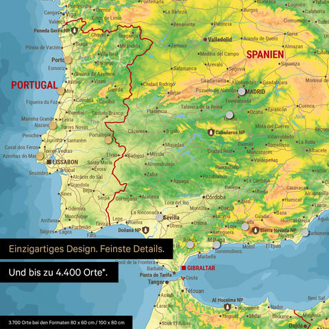 Ausschnitt einer topografischen Europakarte als Magnetposter in Multicolor Vivid zeigt einen Ausschnitt von England, Frankreich und Belgien