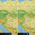 Topografische Europa Landkarte wahlweise in deutscher oder englischer Sprache