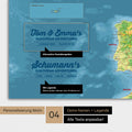 Topografische Europakarte als Poster mit Personalisierung als Logo mit Familiennamen und Legende für Orte, die man bereits besucht hat und noch besuchen möchte