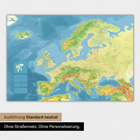 Neutrale Ausführung einer topografischen Landkarte von Europa als Poster
