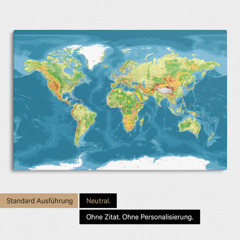 7 – Standard
Neutrale und schlichte Ausführung einer topografischen Weltkarte mit Antarktis als Pinn-Leinwand in Multicolor Topo ohne Personalisierung
