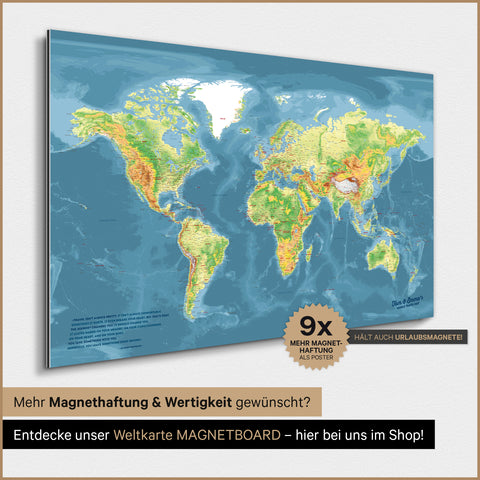 Topografische fysieke wereldkaart TRAVEL® magnetenposter – multicolor topo
