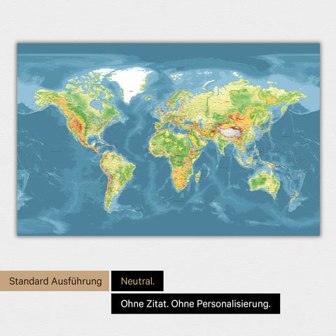 Magnetische topografische Weltkarte in neutraler Standard-Ausführung und Farbe Multicolor Topo