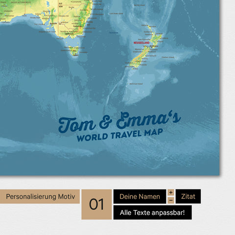 Personalisierte topografische Weltkarte als Poster in Multicolor Topo mit deinem Namen eingedruckt