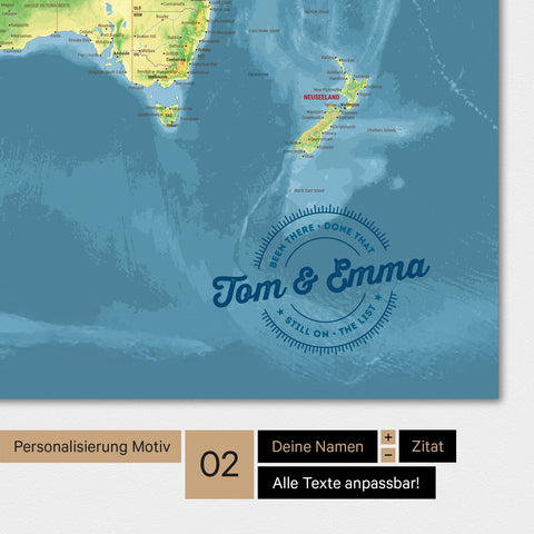Alternatives Motiv für eine Personalisierung mit deinem Namen auf einer topografischen Weltkarte als Poster in Multicolor Topo