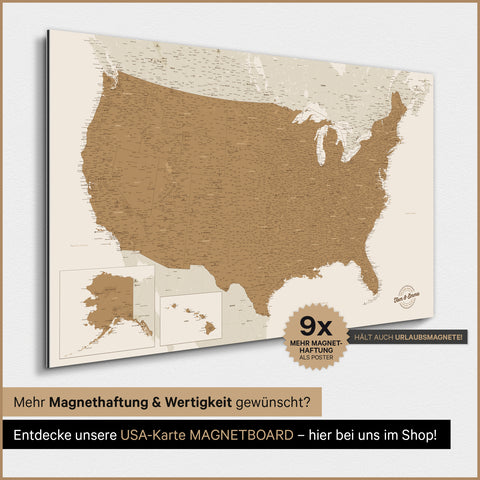USA Map TRAVEL® Magnet Poster – in 21 Colors