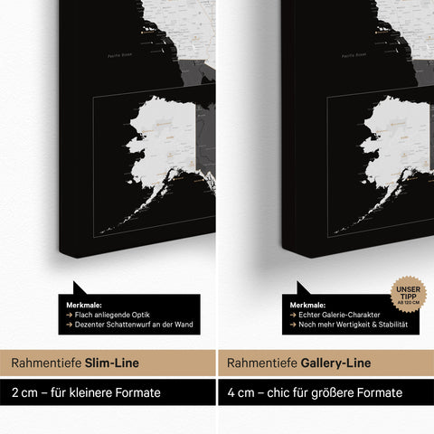 Push Pin USA Map TRAVEL® (Pinboard) – Dark Black (Black & White)