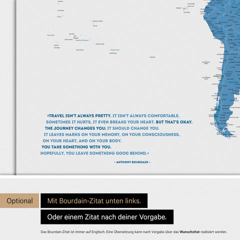 Wereldkaart ANTARCTICA® magnetisch bord – oceaanblauw