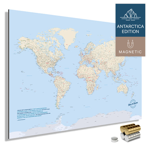 Magnetische Weltkarte ANTARCTICA mit Antarktis als massives Magnetboard in der Farbe Multicolor Classic, in einem modernen, minimalistischem Design zum Pinnen und Markieren von Reisezielen mit Magneten