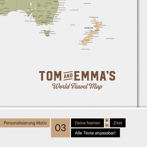 Magnetboard Weltkarte ANTARCTICA in Multicolor Sienna mit Personalisierung im Vintage-Stil