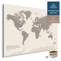 Magnetische topografische Weltkarte ANTARCTICA mit Antarktis als massives Magnetboard in der Farbe Warmgray, in einem modernen, minimalistischem Design zum Pinnen und Markieren von Reisezielen mit Magneten
