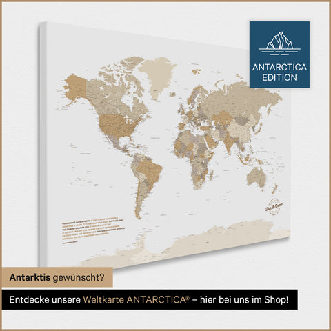 Design Wereldkaart TRAVEL® Canvas Prikbord – Multicolor Beige