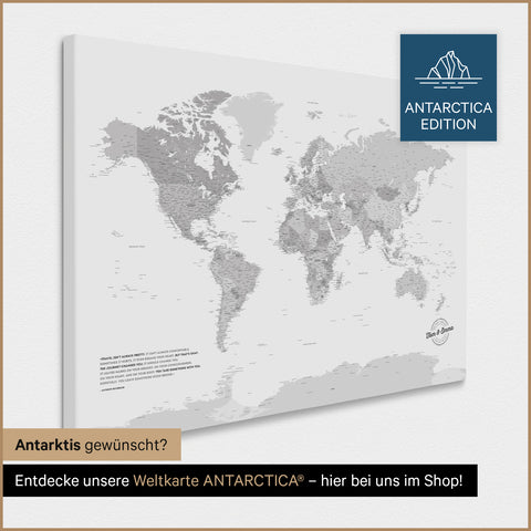 Design wereldkaart TRAVEL® Canvas Prikbord – Multicolor Grijs