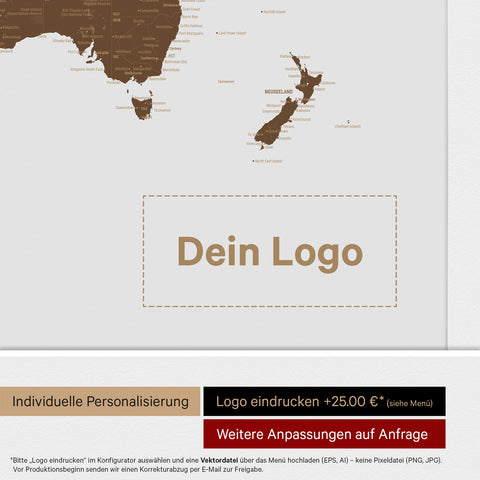 World Map ANTARCTICA® Push Pin Canvas (Pinboard) – Brown