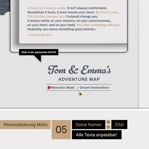 World Map ANTARCTICA® Push Pin Canvas (Pinboard) – Denim Blue