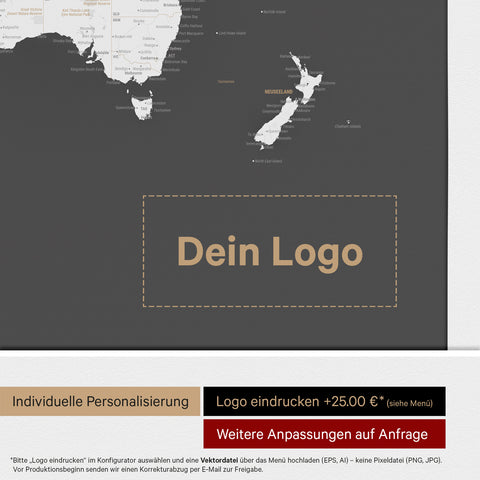 World Map ANTARCTICA® Push Pin Canvas (Pinboard) – Dark Gray