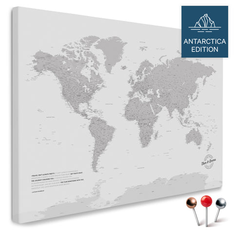 Weltkarte mit Antarktis in Hellgrau als Pinnwand Leinwand kaufen