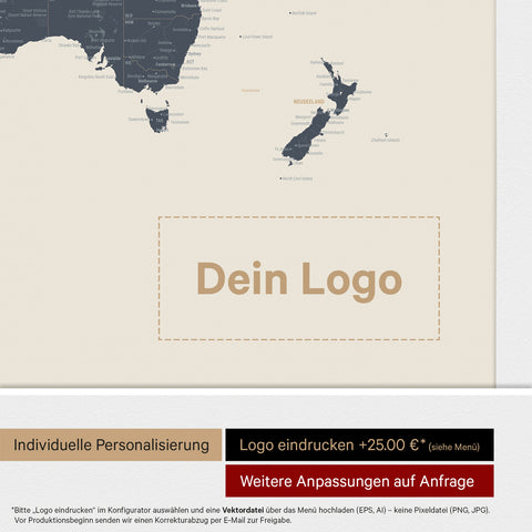 World Map ANTARCTICA® Push Pin Canvas (Pinboard) – Navy Light