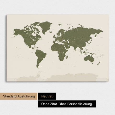 Neutrale Standard-Ausführung einer Weltkarte mit Antarktis als Pinn-Leinwand in Grün