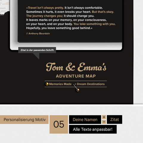 World Map ANTARCTICA® Push Pin Canvas (Pinboard) – Dark Black (Black & White)