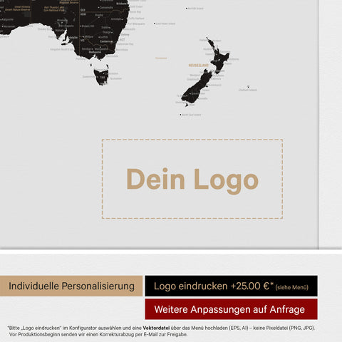 World Map ANTARCTICA® Push Pin Canvas (Pinboard) – Light Black