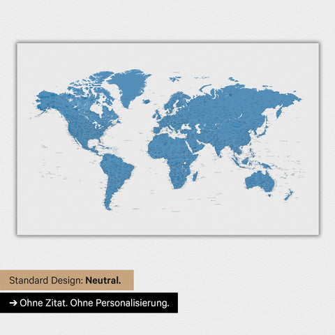 Wereldkaart in neutrale standaarduitvoering en kleur Kleur Blauw