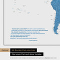 World map in blue color with a printed quote from Anthony Bourdain, which can be replaced with any other quote during personalization