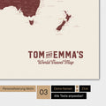 World map in Bordeaux red color with a vintage logo as modern personalization