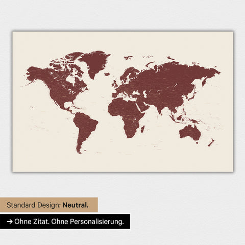 World map in neutral standard design and color Bordeaux red color