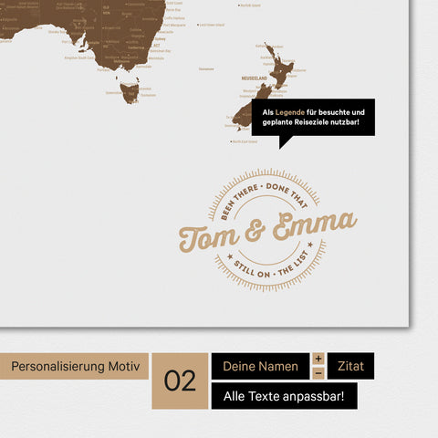 Alternative design for personalization with your name on a brown world map