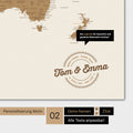 Alternatives motif pour une personnalisation avec ton nom sur une carte du monde en bronze