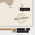 Alternative design for a personalization with your name on a world map in Desert Sand color