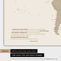 World map in Desert Sand color with an embossed quote from Anthony Bourdain, which can be replaced with any other quote during personalization