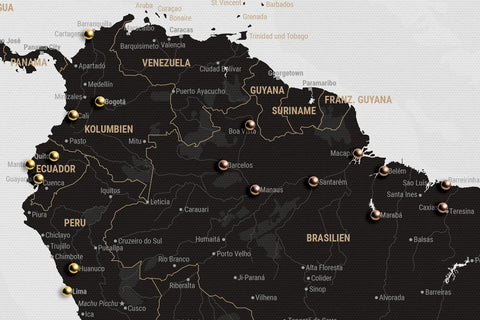 Modernes Design verleiht der Weltkarte als Pinn-Leinwand eine optimale Übersicht über alle Orte und Details