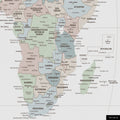 Weltkarte in der Equal-Earth-Projektion, Farbe Multicolor Light, zeigt einen Ausschnitt von Afrika in seinen korrekten Größenverhältnissen und Proportionen