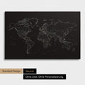 Simple world map FINELINE as a pinboard canvas in black and white without personalization