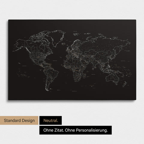 Simple world map FINELINE as a pinboard canvas in black and white without personalization
