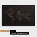 Simple world map FINELINE as a pinboard canvas in Sonar Black color without personalization