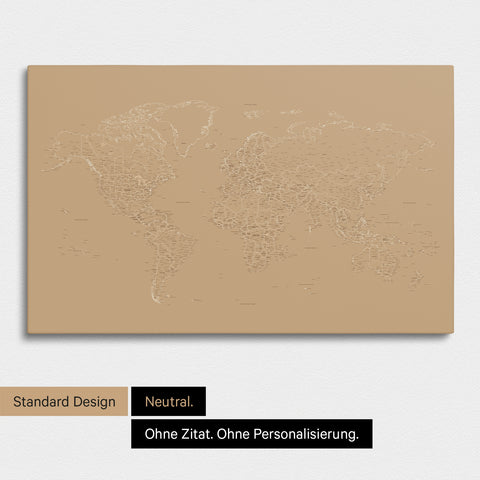 Simple world map FINELINE as a pinboard canvas in Treasure Gold color without personalization