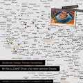 Detailed view of the FINELINE world map as a pinboard in Light Black color with marked travel destinations in the USA, Canada, and Mexico