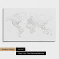 Simple world map FINELINE as a pinboard canvas in black and white without personalization