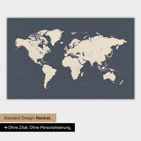 Carte du monde en version standard neutre et couleur Hale Navy (bleu marine doré)