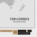 World map in light gray color with a vintage logo as modern personalization