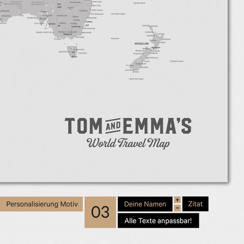 World map in light gray color with a vintage logo as modern personalization