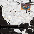 Detailreiche Weltkarte als Pinnwand in Schwarz-Weiß zur Markierung von bis zu 2.600 Reisezielen in den USA, Kanada und Mexiko, Ideal für die visuelle Darstellung vergangener Reisen und zukünftiger Reisepläne