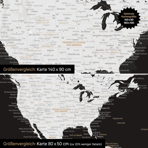 Größenvergleich einer Weltkarte Leinwand in den Formaten 140 x 90 cm und 80 x 50 cm