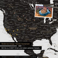 Detailreiche Weltkarte als Pinnwand in Light Black (Weiß Schwarz) zur Markierung von bis zu 2.600 Reisezielen in den USA, Kanada und Mexiko, Ideal für die visuelle Darstellung vergangener Reisen und zukünftiger Reisepläne