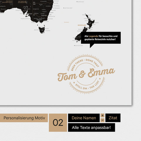Motif alternatif pour une personnalisation avec ton nom sur une carte du monde en couleur Noir Clair